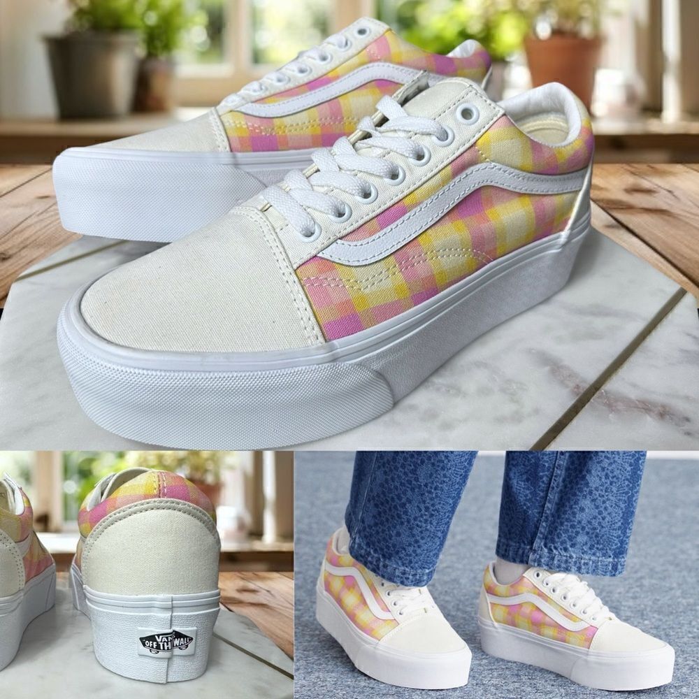 VANS Old Skool Platform Shoes Plaid Multi Sneakers Canvas Size 7.5 Men 9 Women E